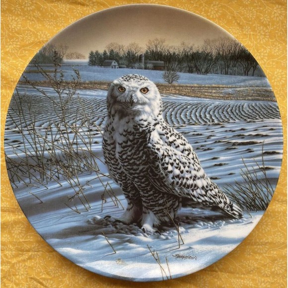THE SNOWY OWL-The Stately Owl Collection: Birds Of Prey-Edwin Knowles Plate-1989 - Picture 1 of 2